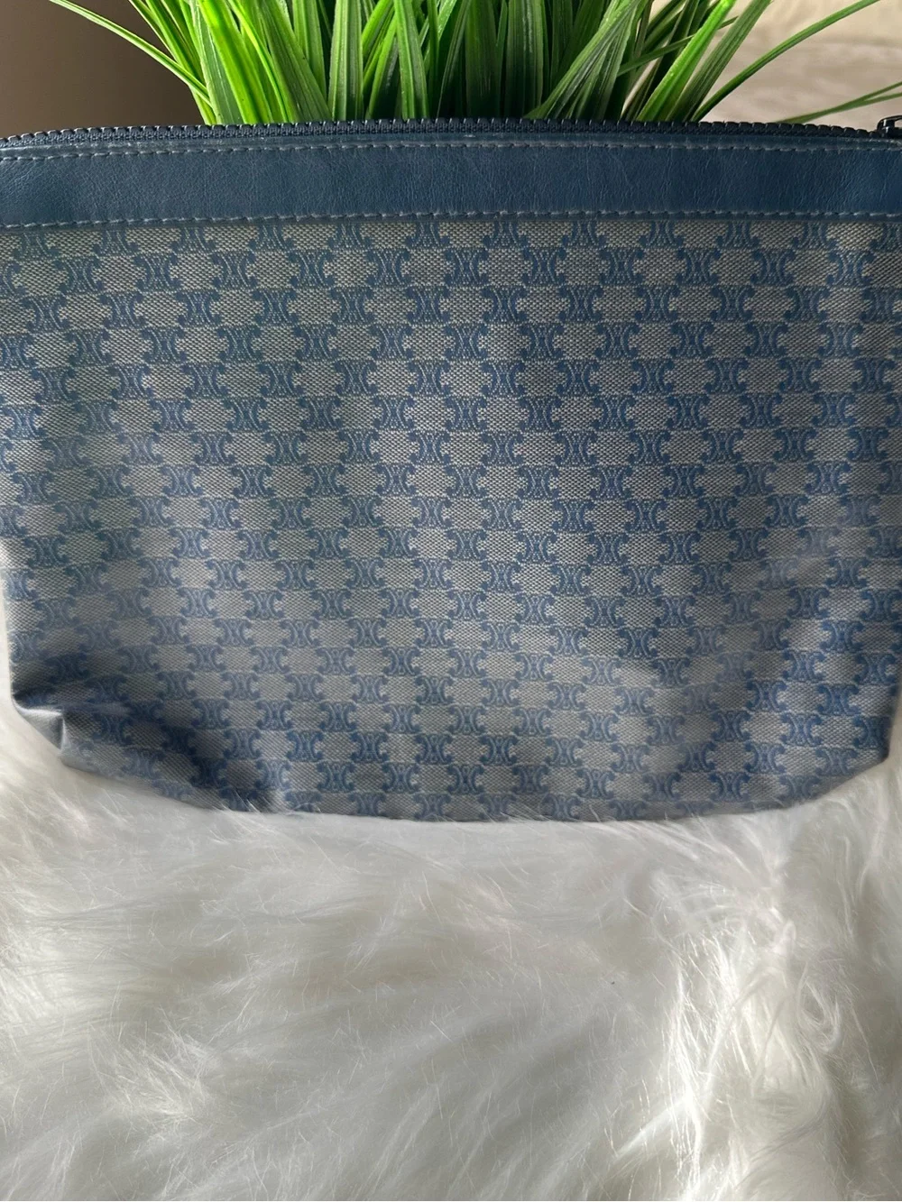 Vintage Celine Navy Macadam Monogram Toiletry Pouch Clutch